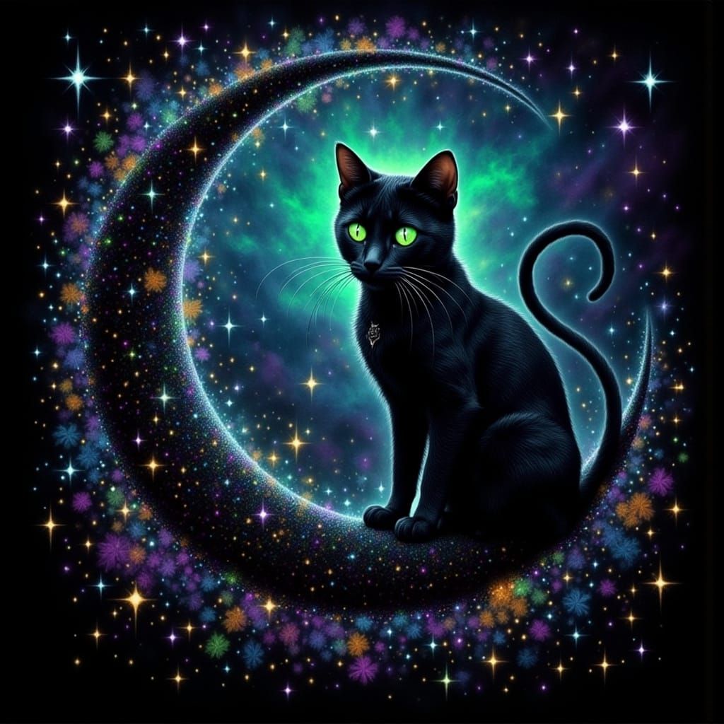 Psychedelic Silhouette with Rainbow Sparks, in Neon Style