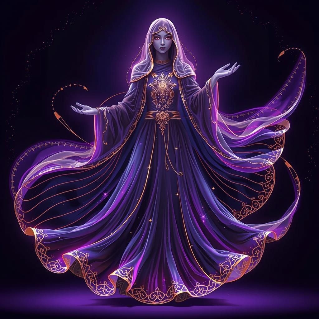 Ethereal Ghost in Golden Line Art on Purple