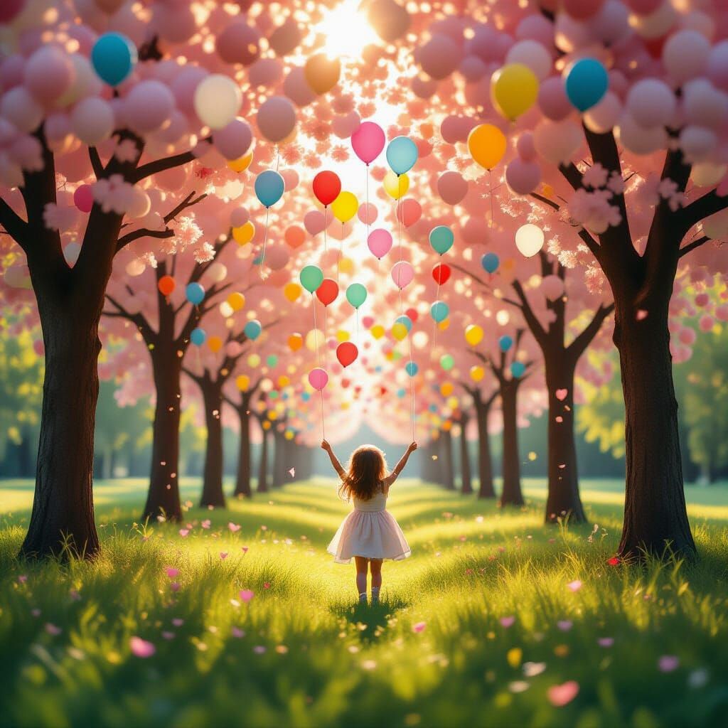 Balloon Rain in a Sunlit Balloon Tree Glade