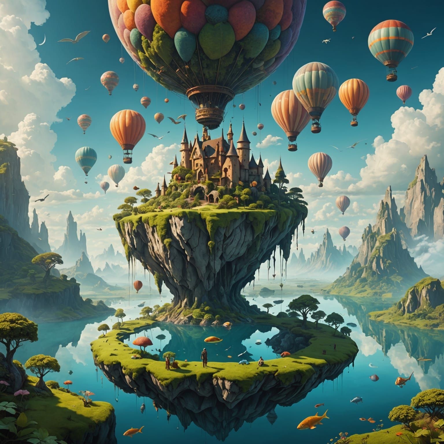 Dreamlike Scene with Floating Islands