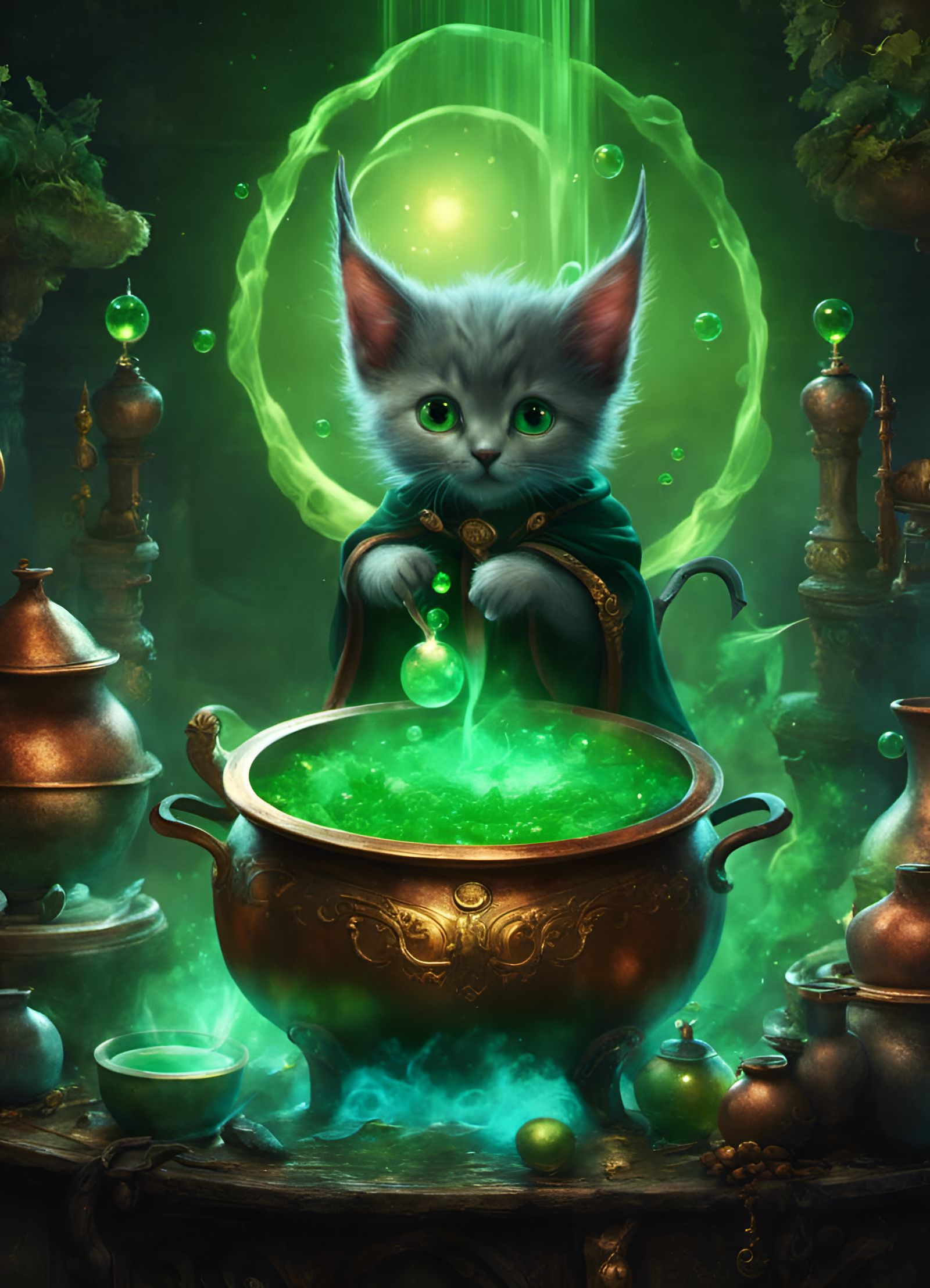 Demonic Imp Kitten Brewing Magic Potion