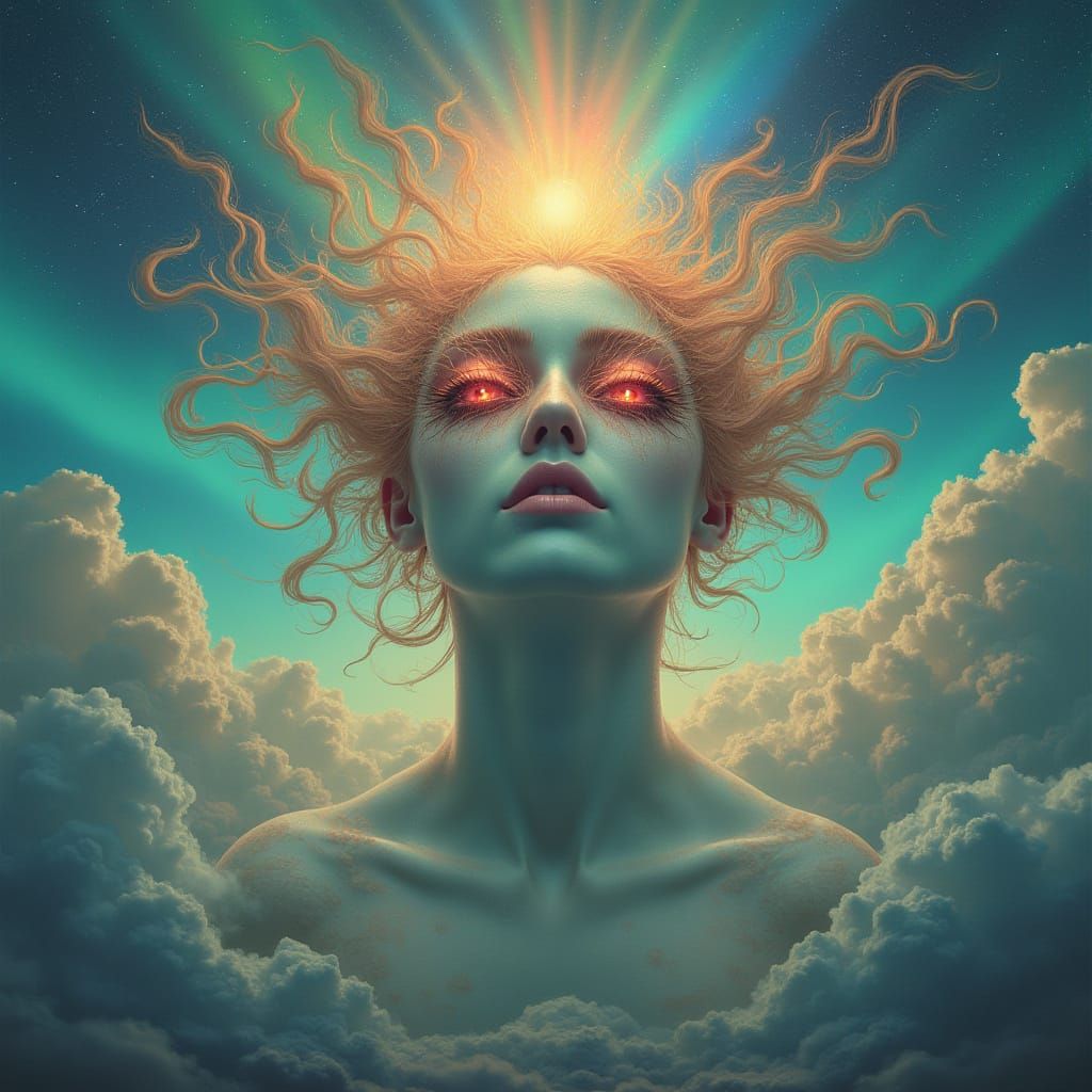 Surreal Figure in Vibrant, Dreamlike Heaven