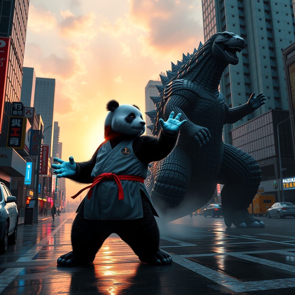 Martial Arts Panda Faces Off Against Godzilla in Tokyo