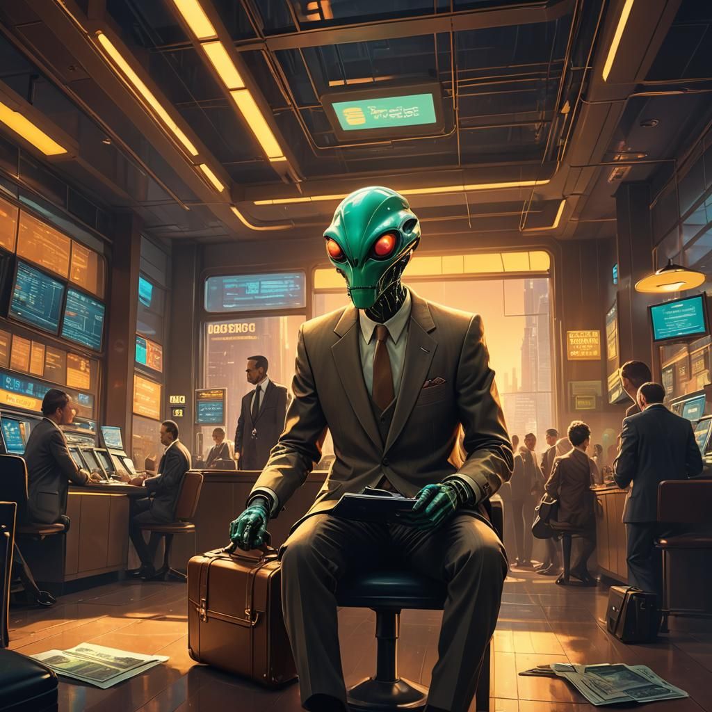 Alien Banker During 1929 Crisis as Digital Art