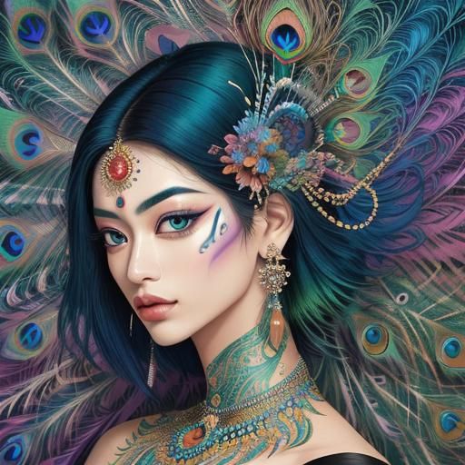 Rainbow Woman Portrait in Surreal Abstract Style