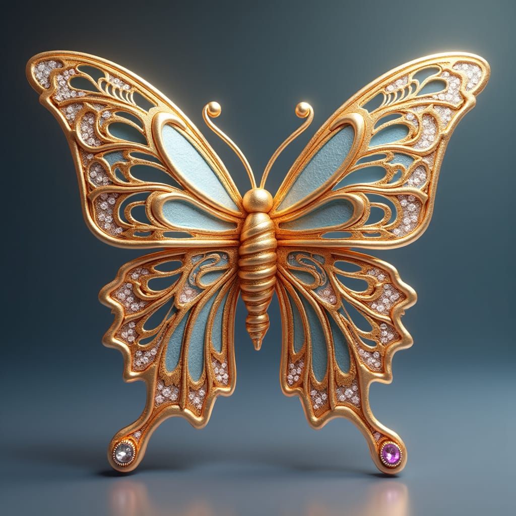 Ornate Gold and Platinum Butterfly Sculpture