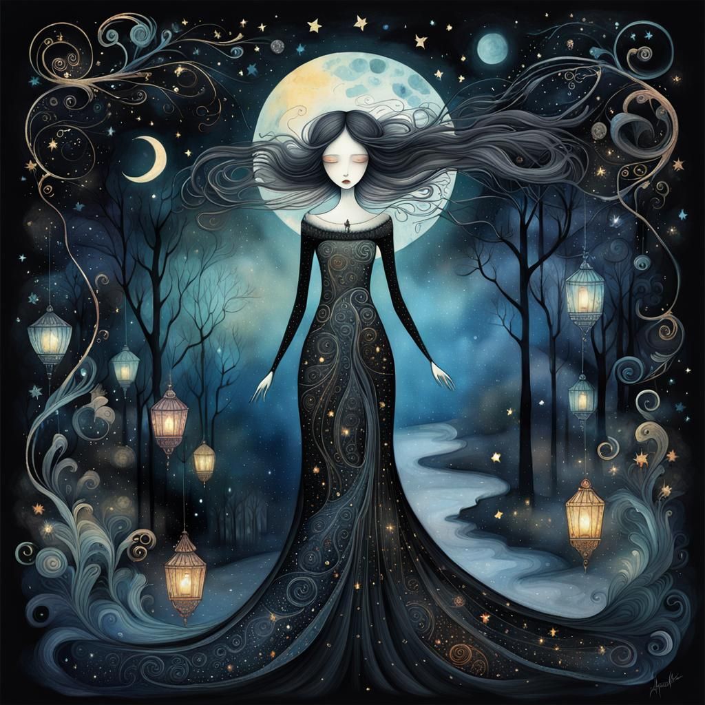 Lady Night in Flowing Starlight Dress