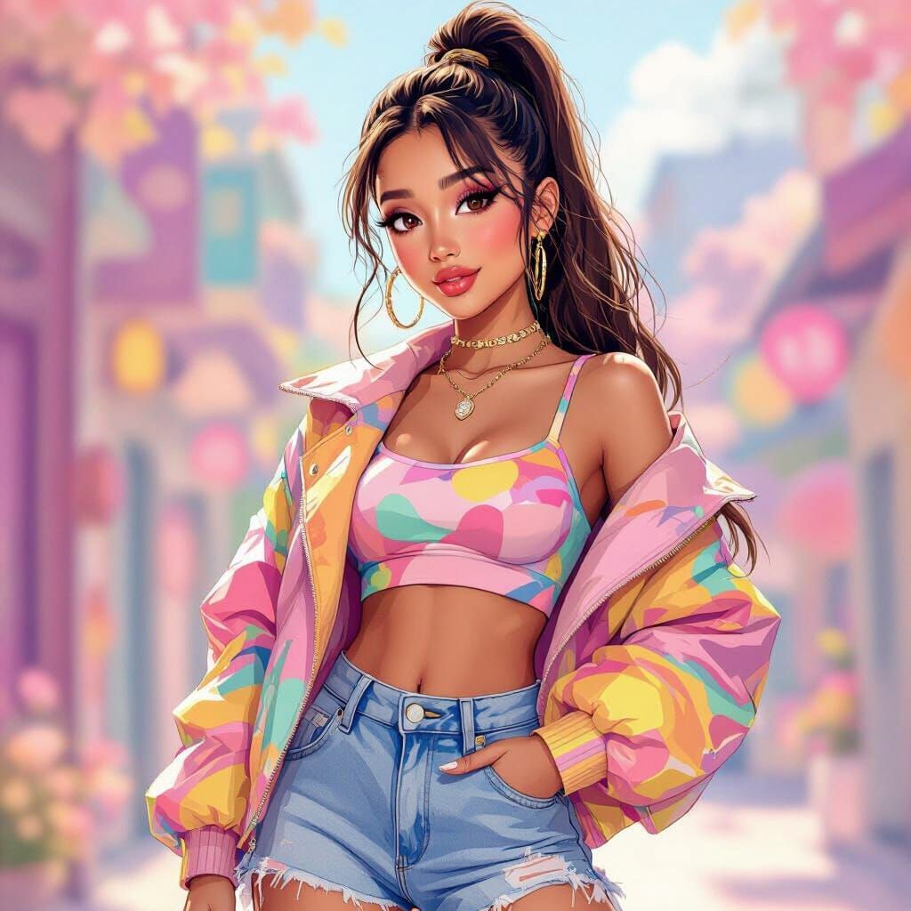 Ariana Grande in Anime Style with Pastel Colors