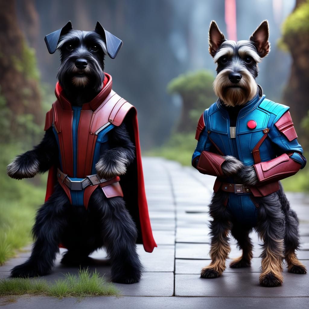 Schnauzer as Guardians of the Galaxy: Hyperrealistic Art