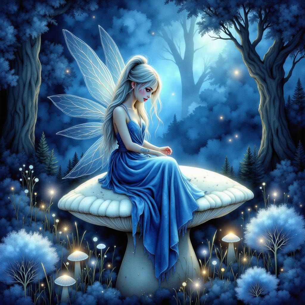 Fairy in Enchanted Forest, in Vibrant Gouache Style