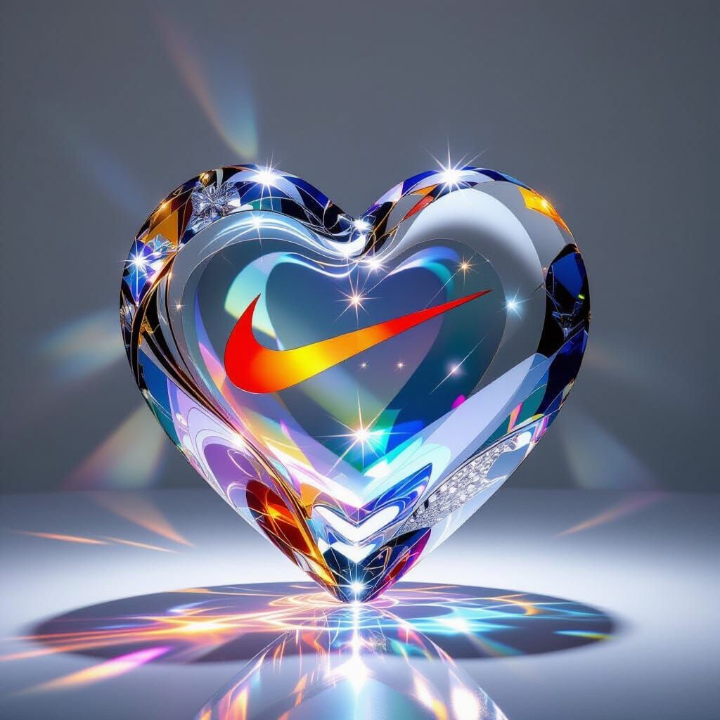 Vibrant Nike Heart in Glass and Crystal