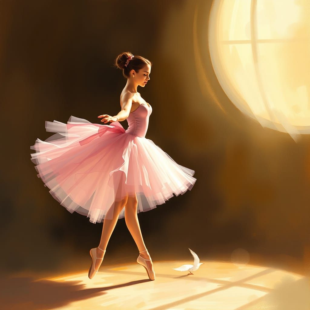 Ballerina in Whimsical Pink Tutu Dances in Soft Golden Light