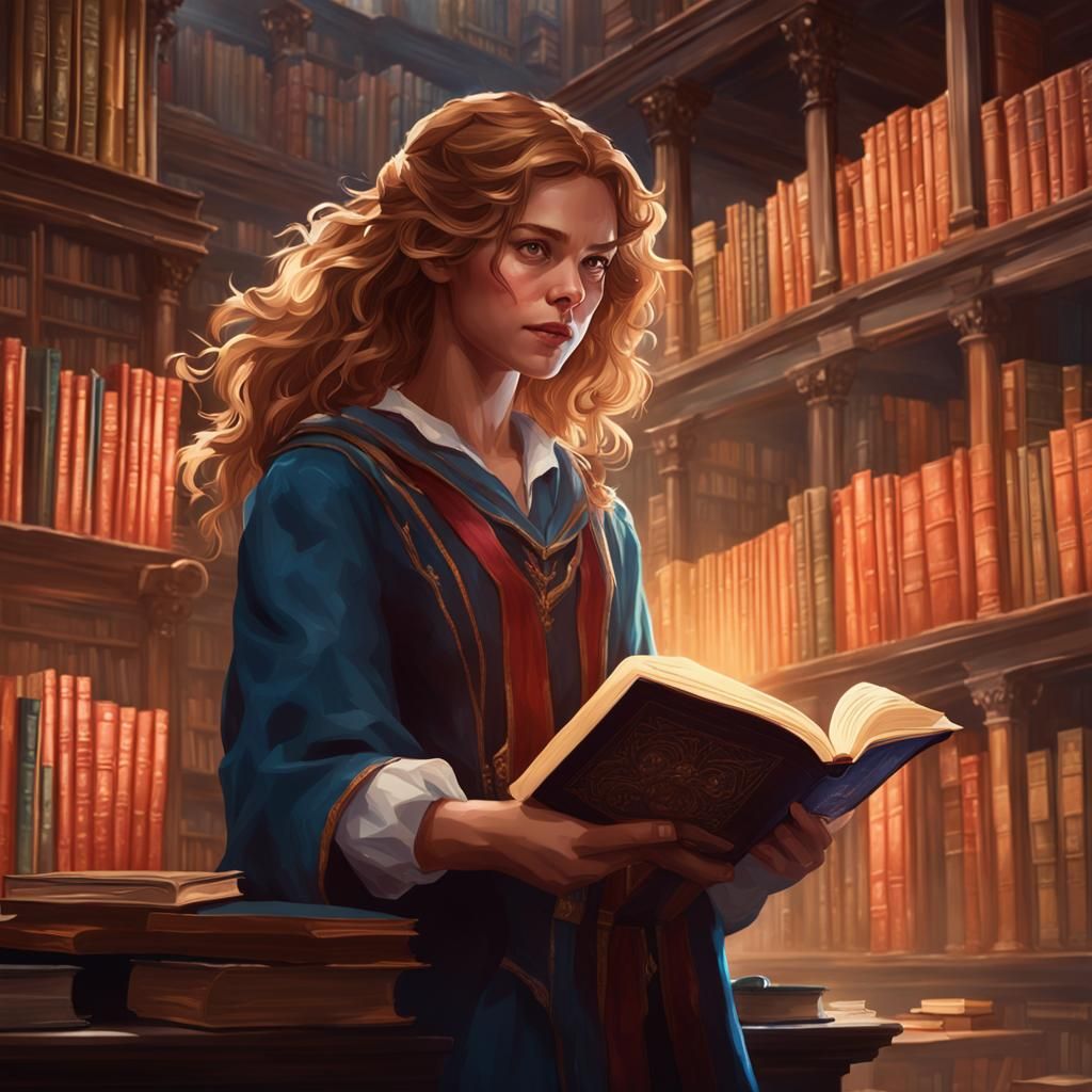 Hermione Reading: Detailed Art Nouveau Portrait