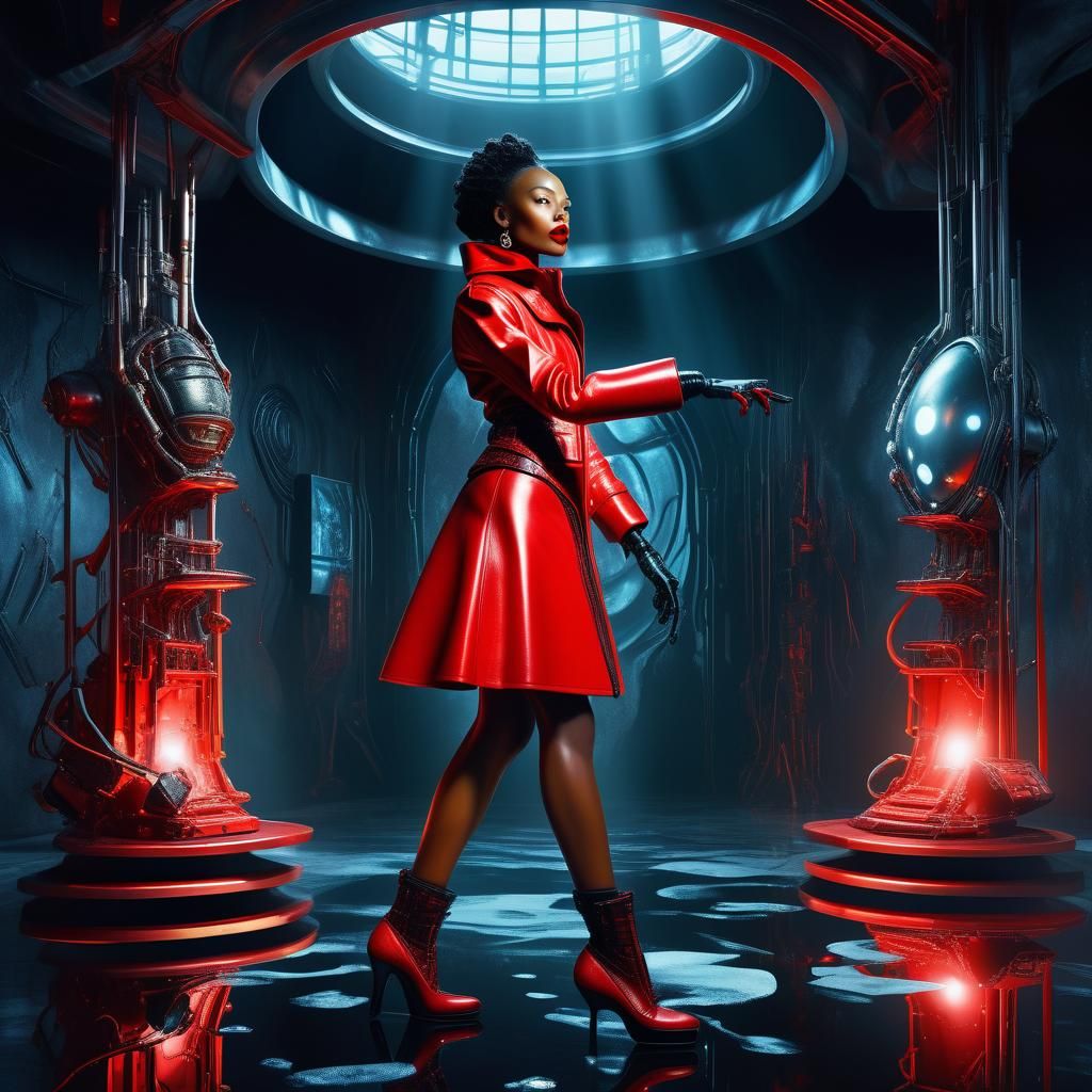 Futuristic Cyber-Sorceress in a Surreal Alchemist's Lair