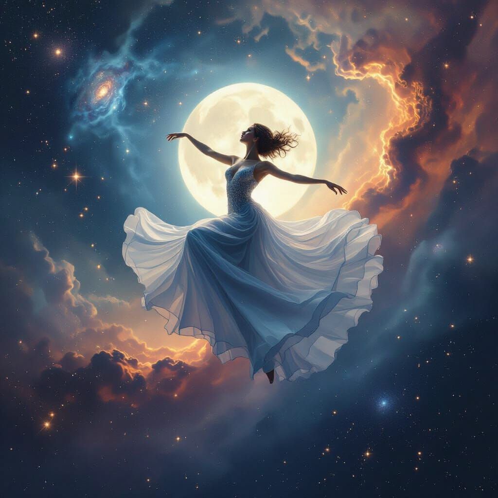 Celestial Ballet Dancer Leaping Across Cosmos in Matte Paint...