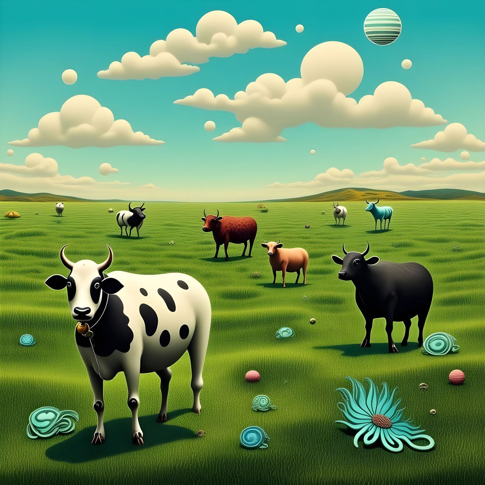 Cows in Field Surrounded by Highways: Impressionist Dream