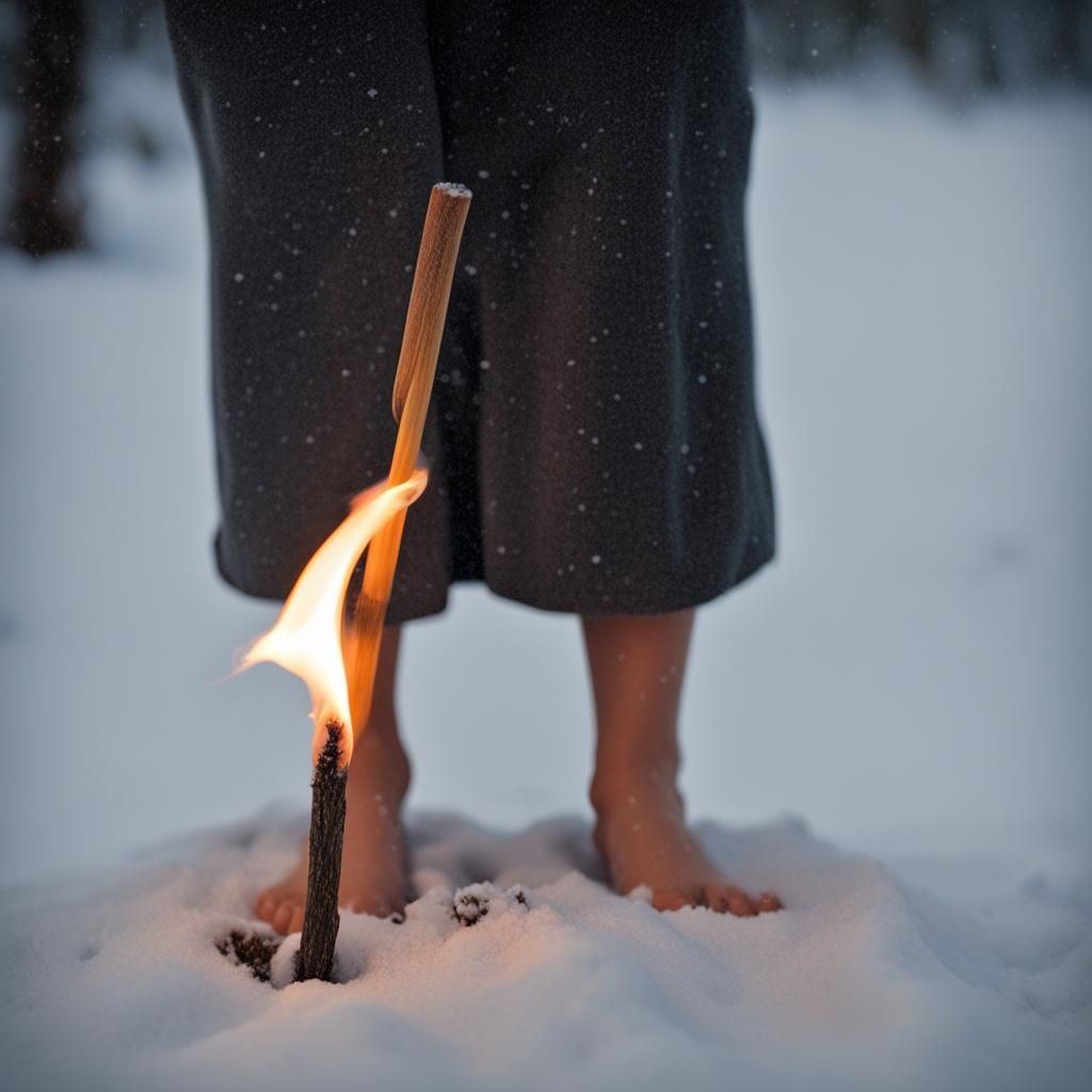 Girl with Match in Winter Snow Scene