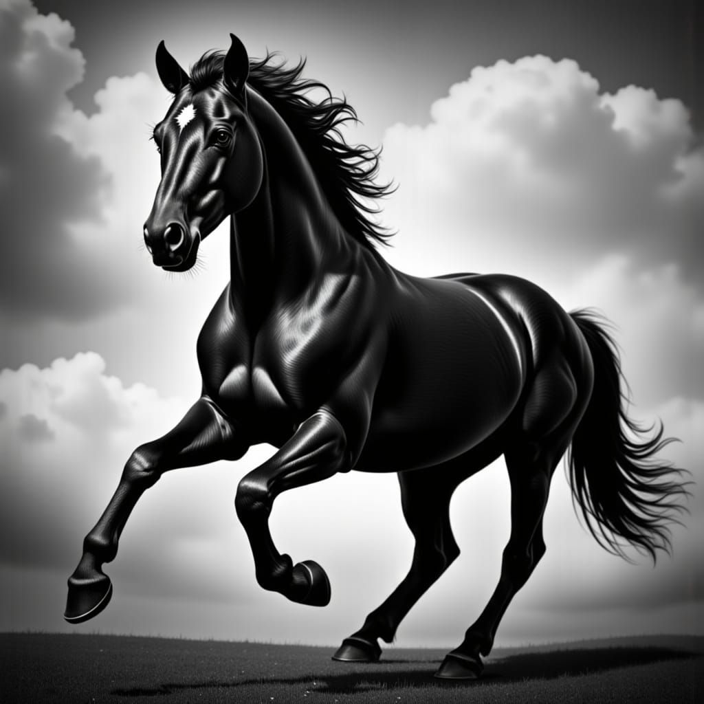 Majestic Black Horse in Motion: Fine Art Photography