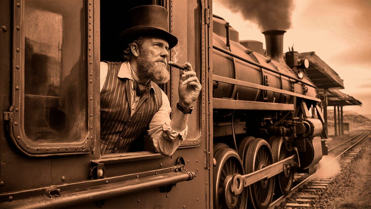 Vintage Train Engineer in Sepia Lithograph