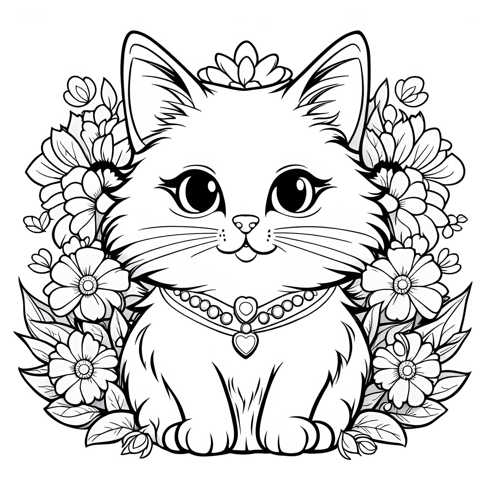 Cute Fluffy Cat Cartoon for Coloring Book