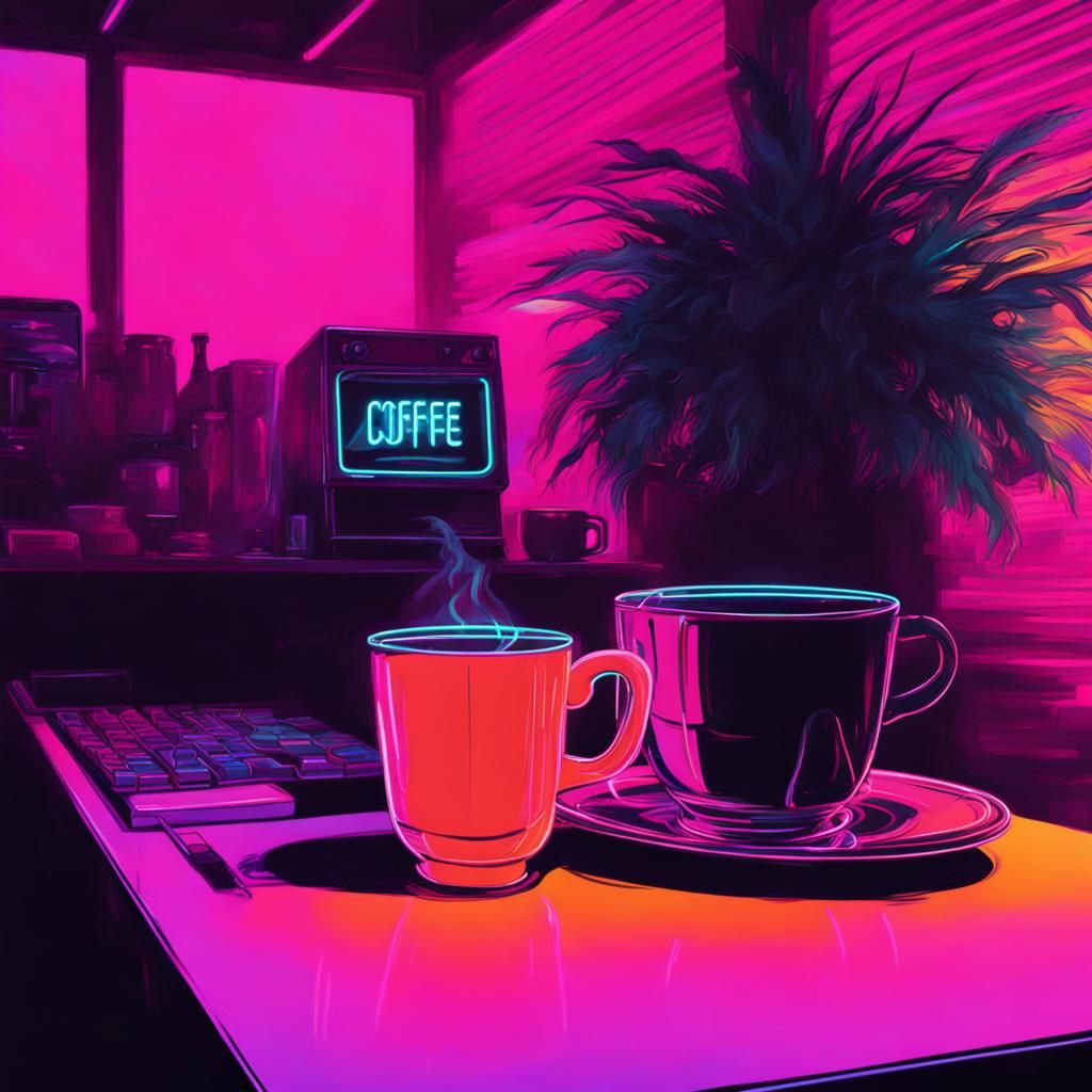 Coffee Art in Synthwave Neon Style