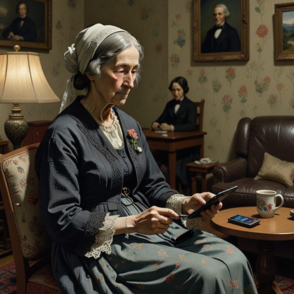 Whistler's Mother Enjoys Her Nintendo Switch