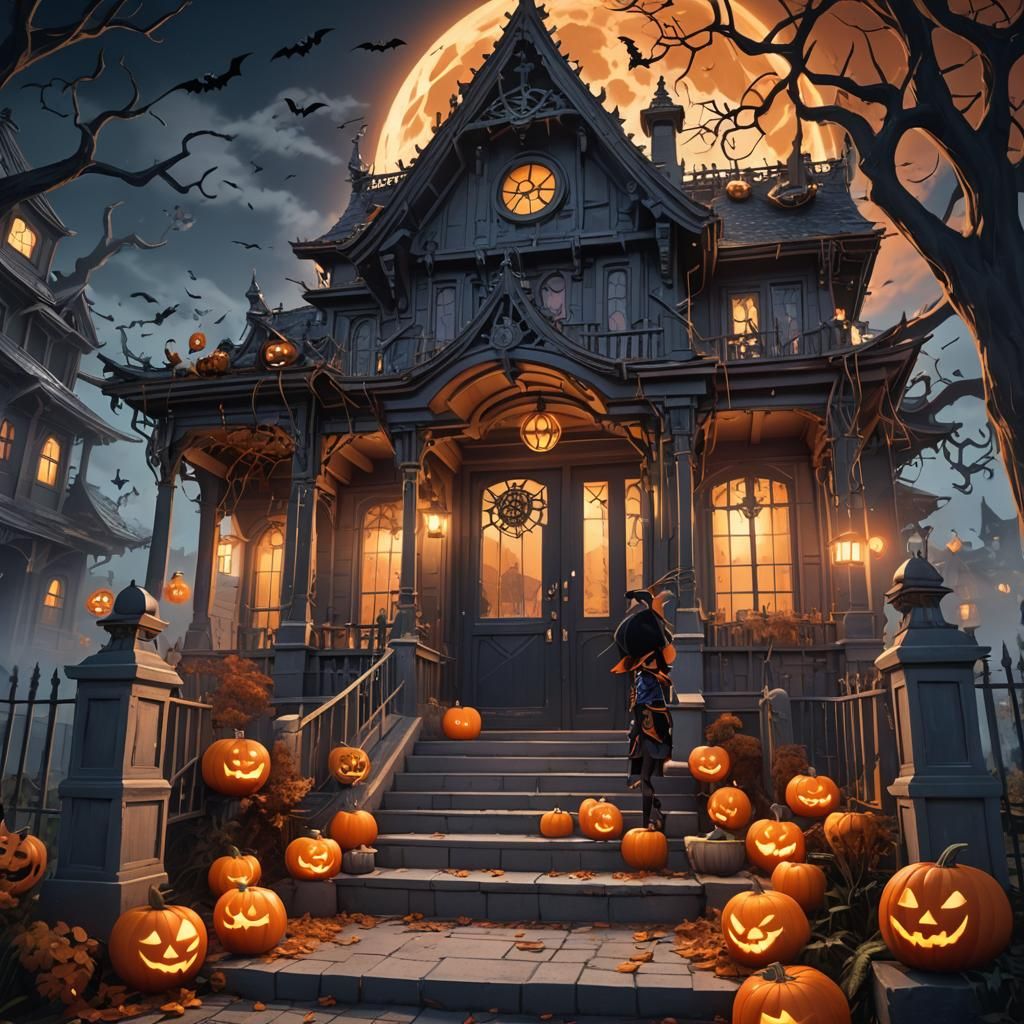 Spooky Manga Manor Entrance in 3D Anime Style