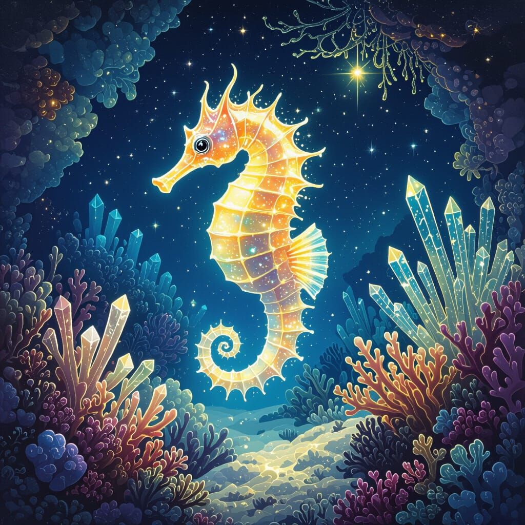 Ethereal Seahorse in Cosmic Reef