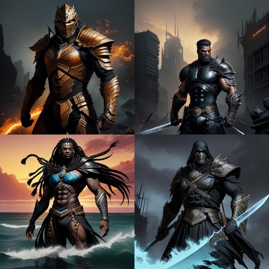 Dynamic Black Warrior in Comic Book Style