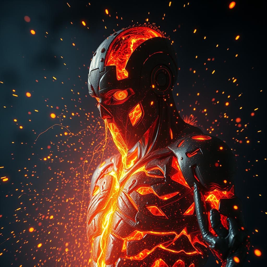 Molten Metal Cosmic Being in Fiery Explosion