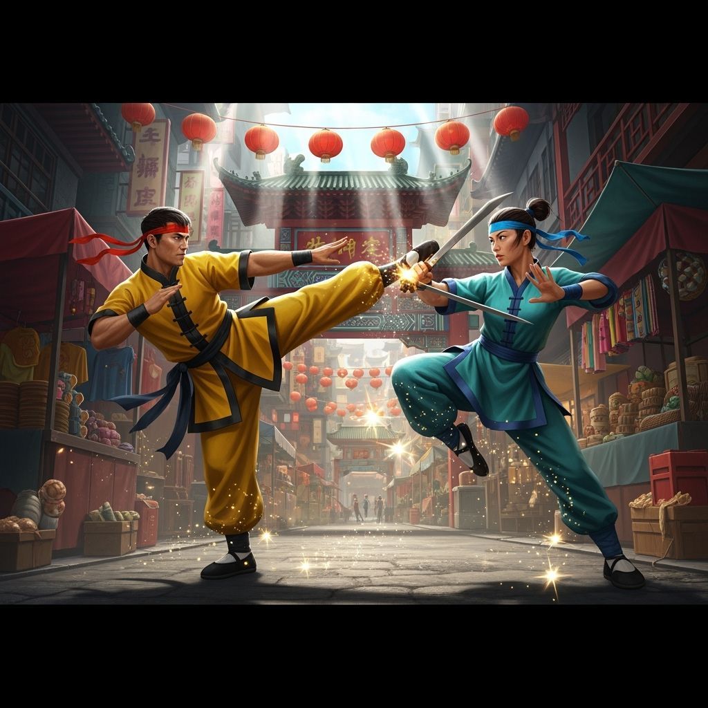 Dynamic Kung Fu Fight in Chinatown, Digital Art