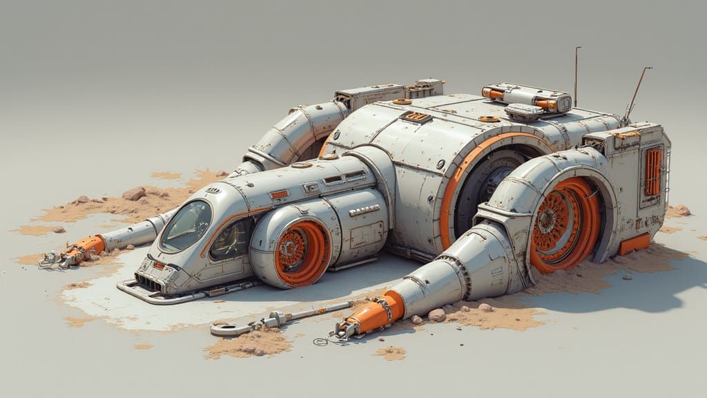 Archaic Mechanical Vehicle Buried in Metallic Monstrosity