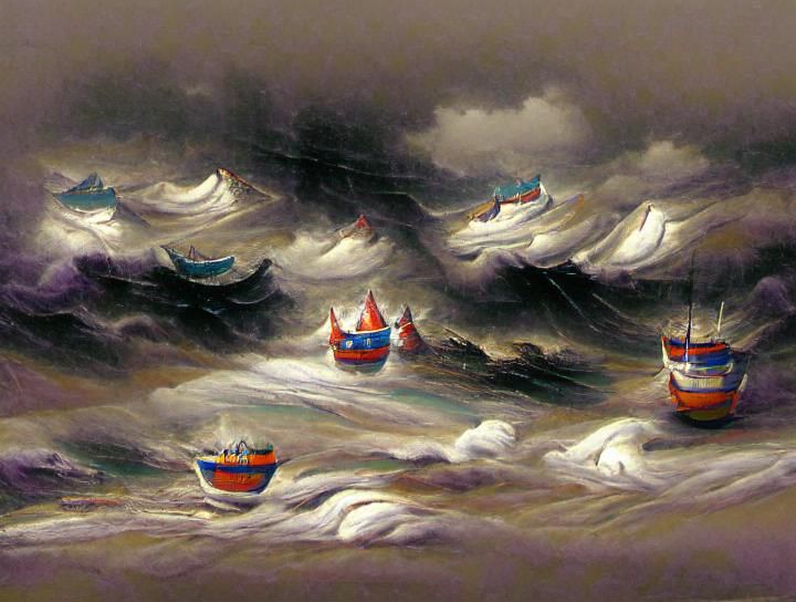 Boats in a Stormy Sea: A Dramatic Seascape