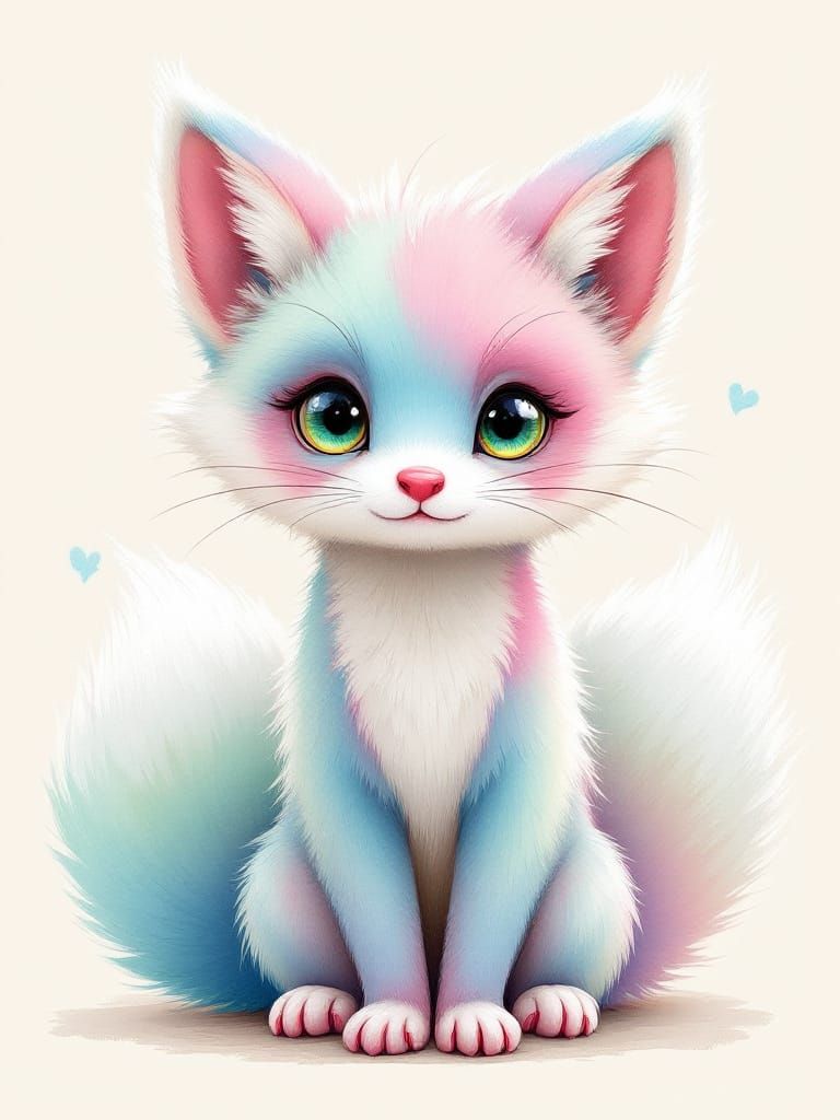 Cute Fox-Ferret Fursuit in Watercolor Illustration Style