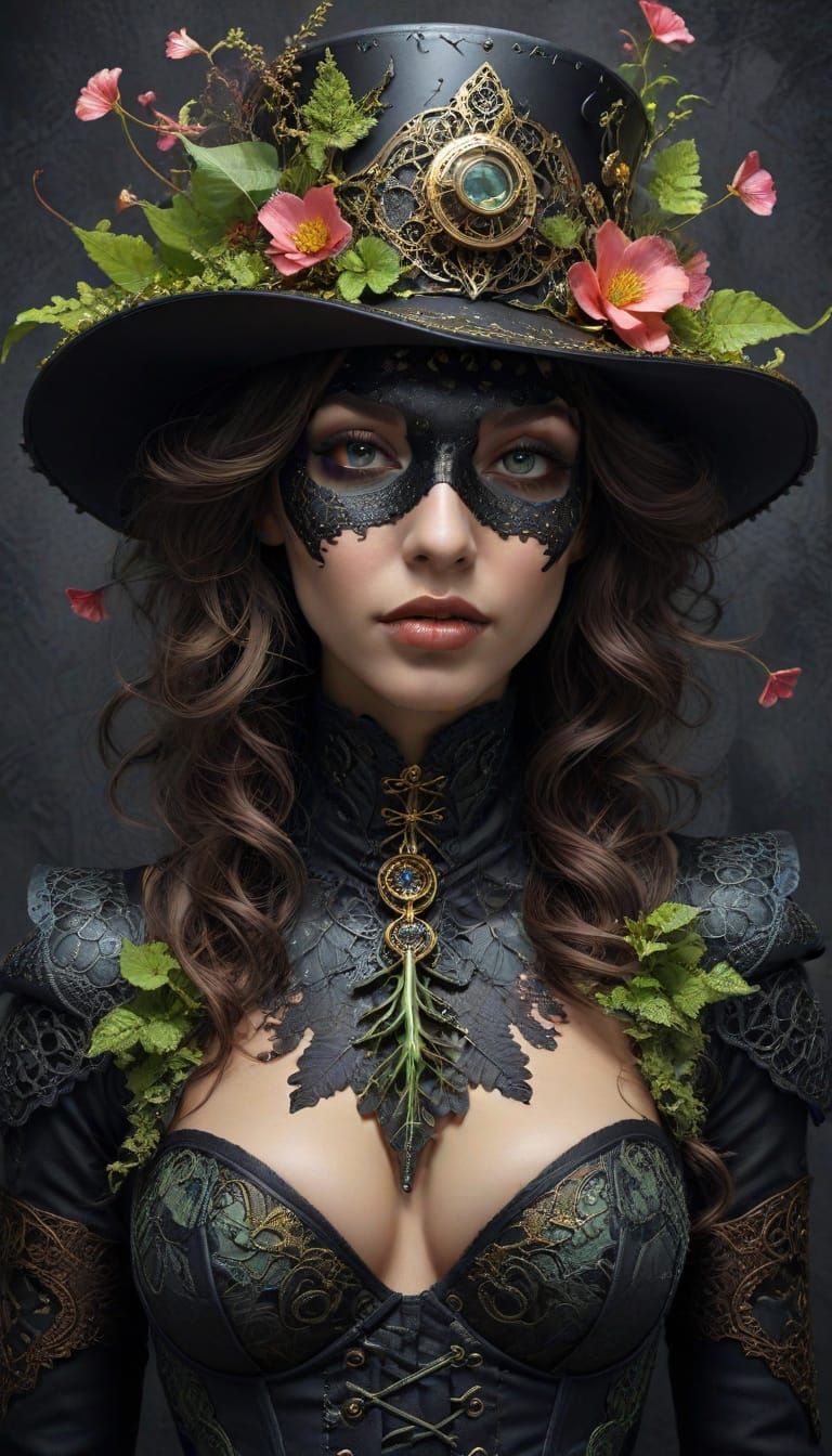 Steampunk Siren in Luminous Holographic Dreamscape