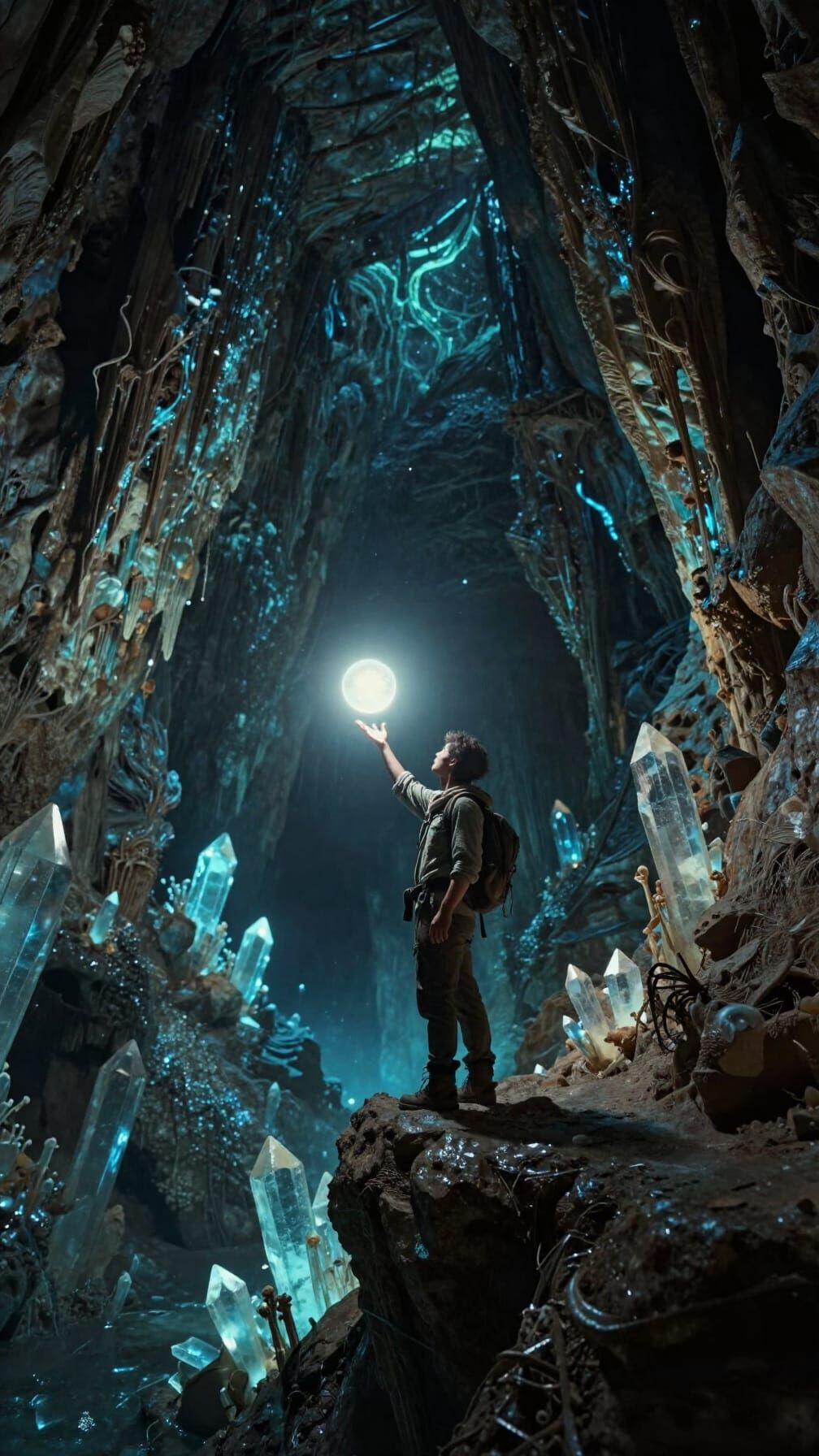 Explorer at Glowing Crystal Chasm