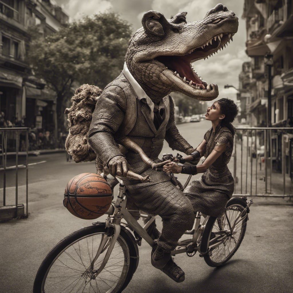 Crocodile-Man Eats Bear-Woman in Basketball Costume