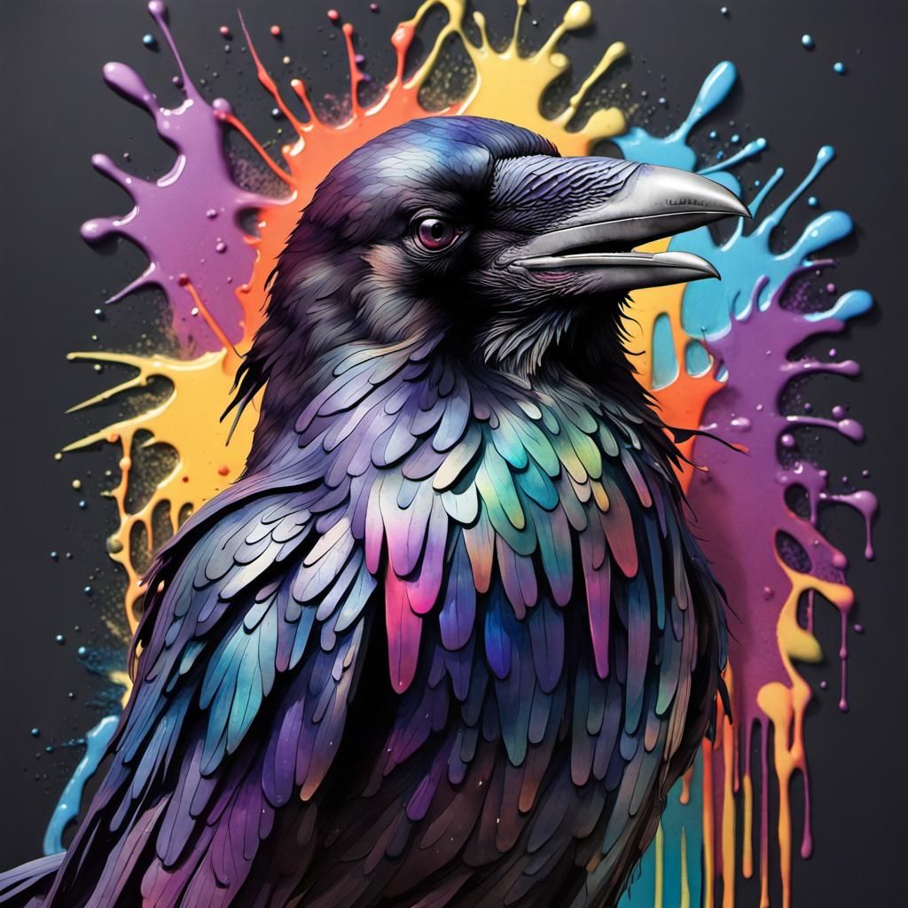 Iridescent Watercolor Raven in Jewel Tones