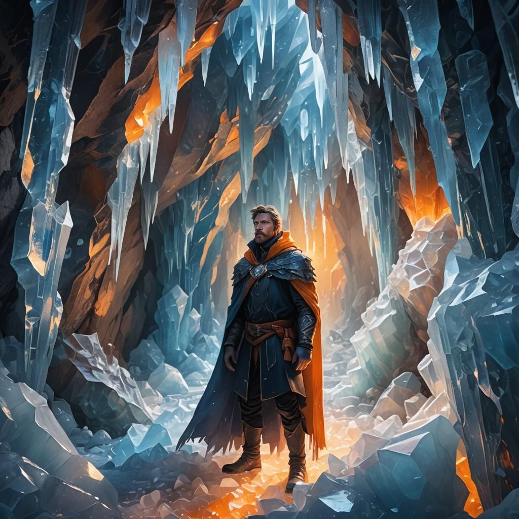 Crystalline Ice Man in Frozen Cavern
