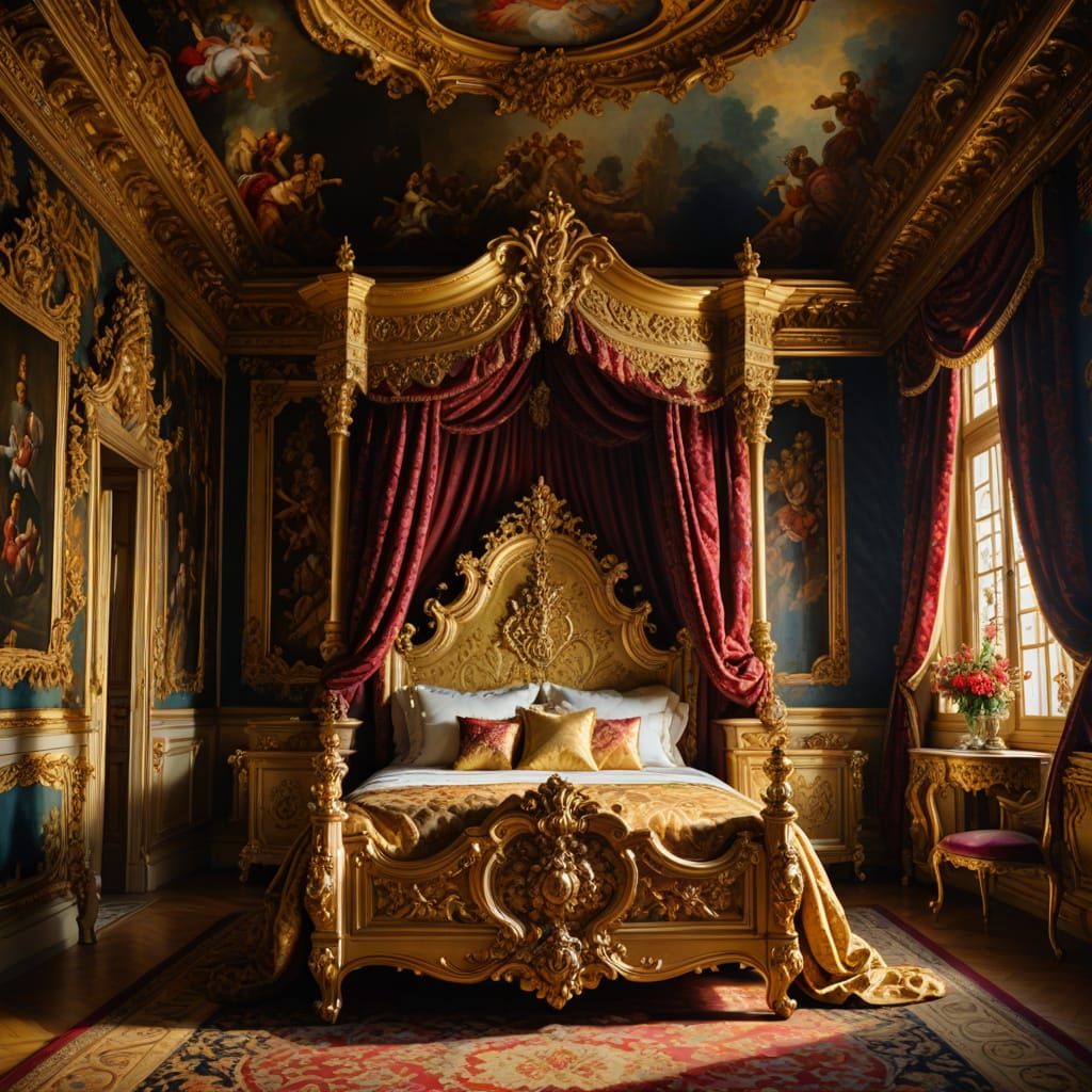 Baroque Royal Bed in Grand Chamber Oil Painting