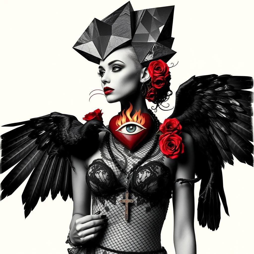 Dada Portrait of Punk Model with Winged Silhouette