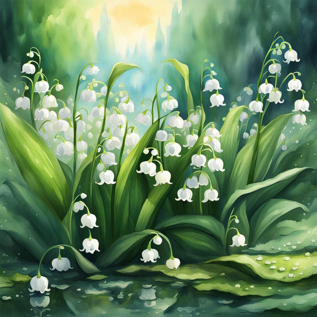 a watercolour art of Lilly of the valley flowers