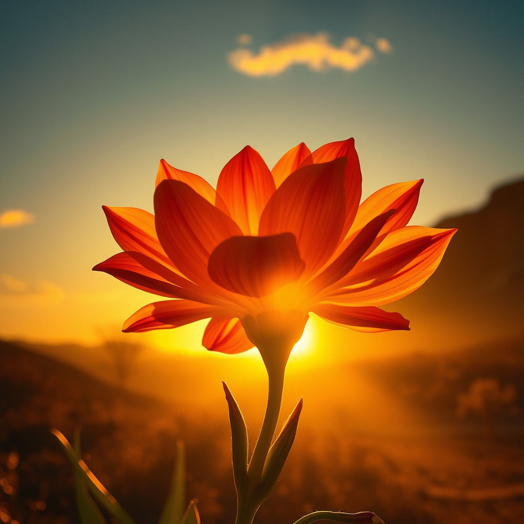 Exotic Flower in Sunset Light: Digital Matte Painting