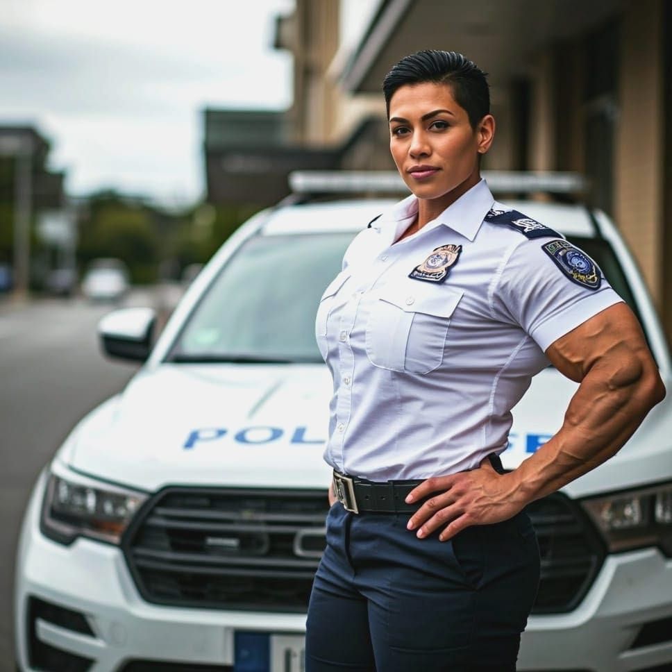 Muscled Polynesian Police Officer in Uniform