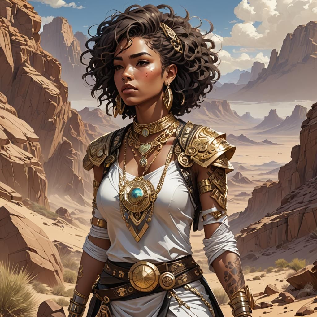 Desert Woman in Ornate Outfit, Comic Book Style
