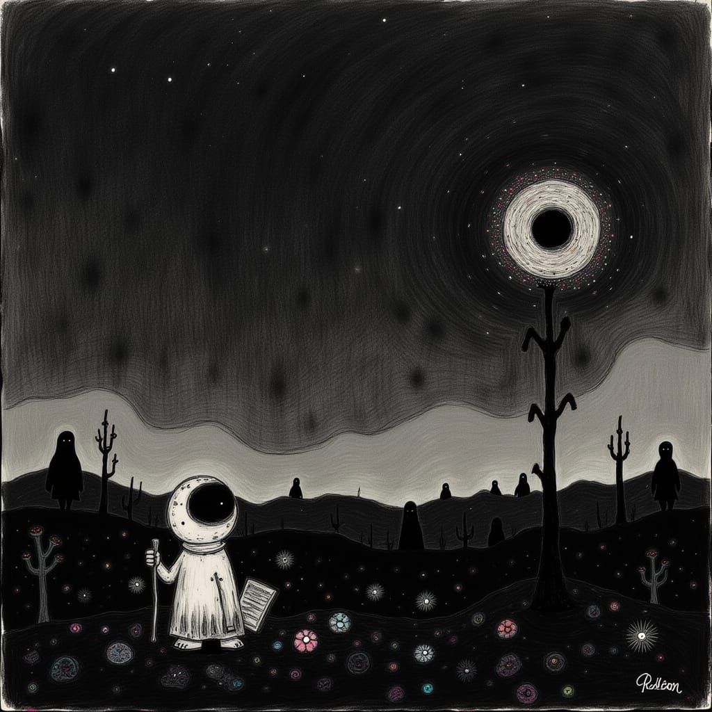 Mysterious Desert Landscape Under Starry Night Sky