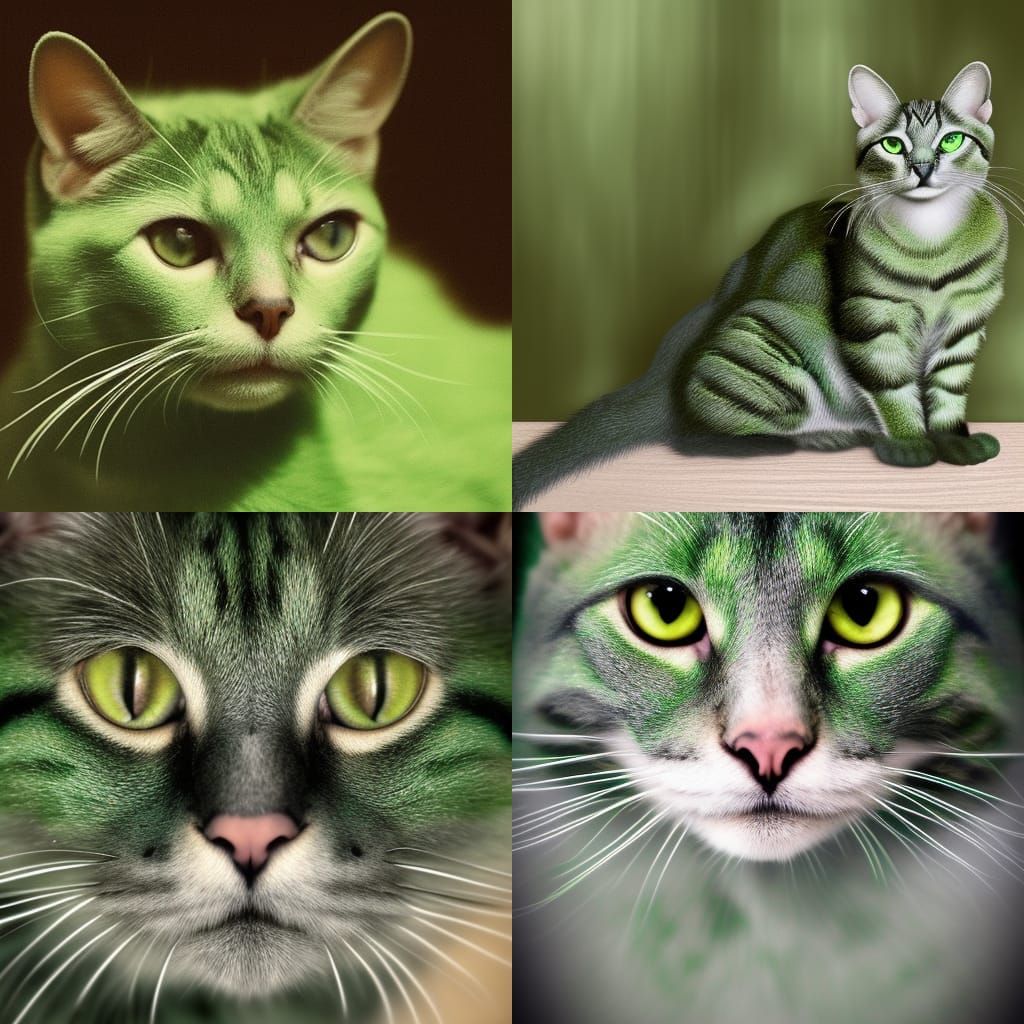 Green Fur Cat Portrait