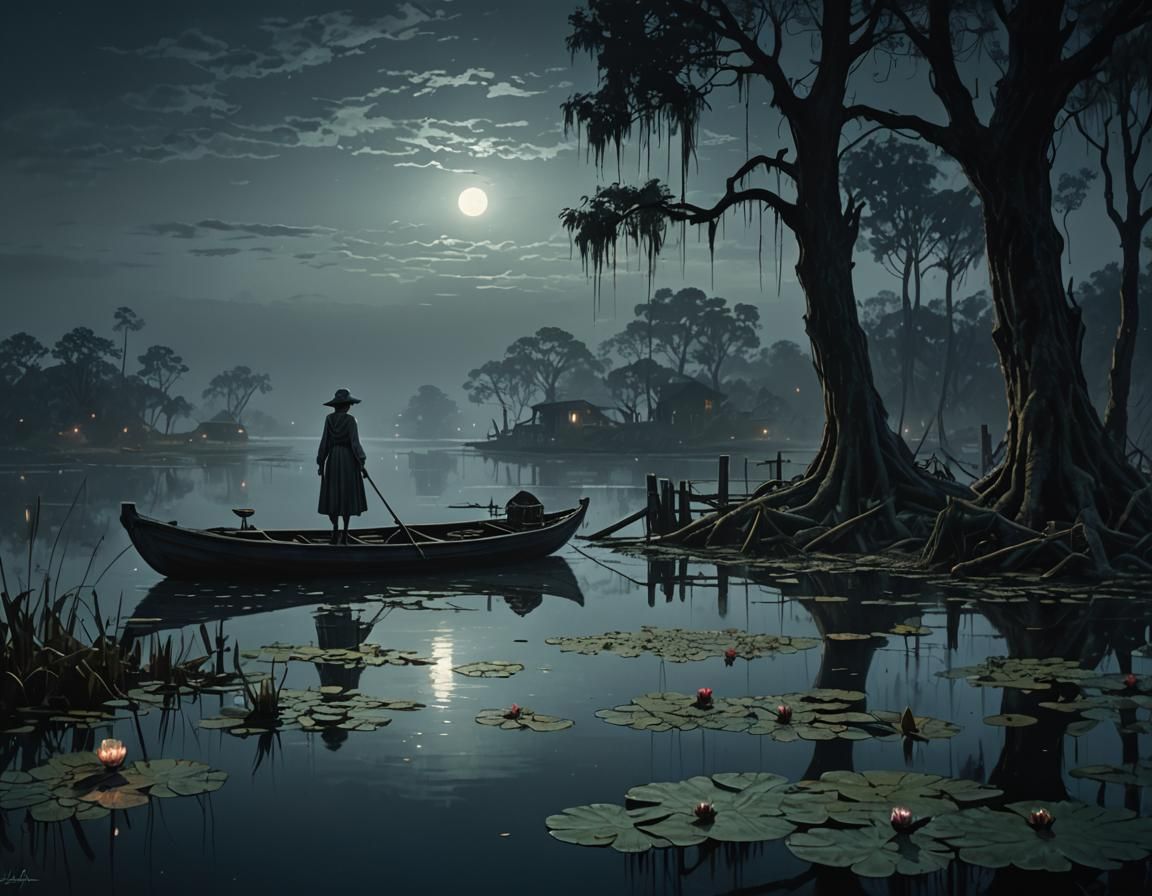 Ethereal Bayou Night: A Dark Fantasy Landscape