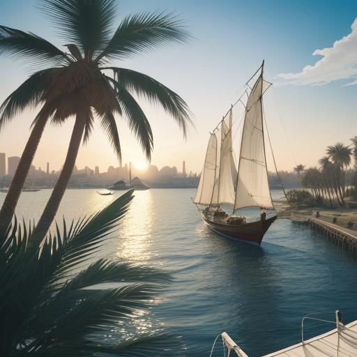 Woman Walks Along Nile River in Golden Light