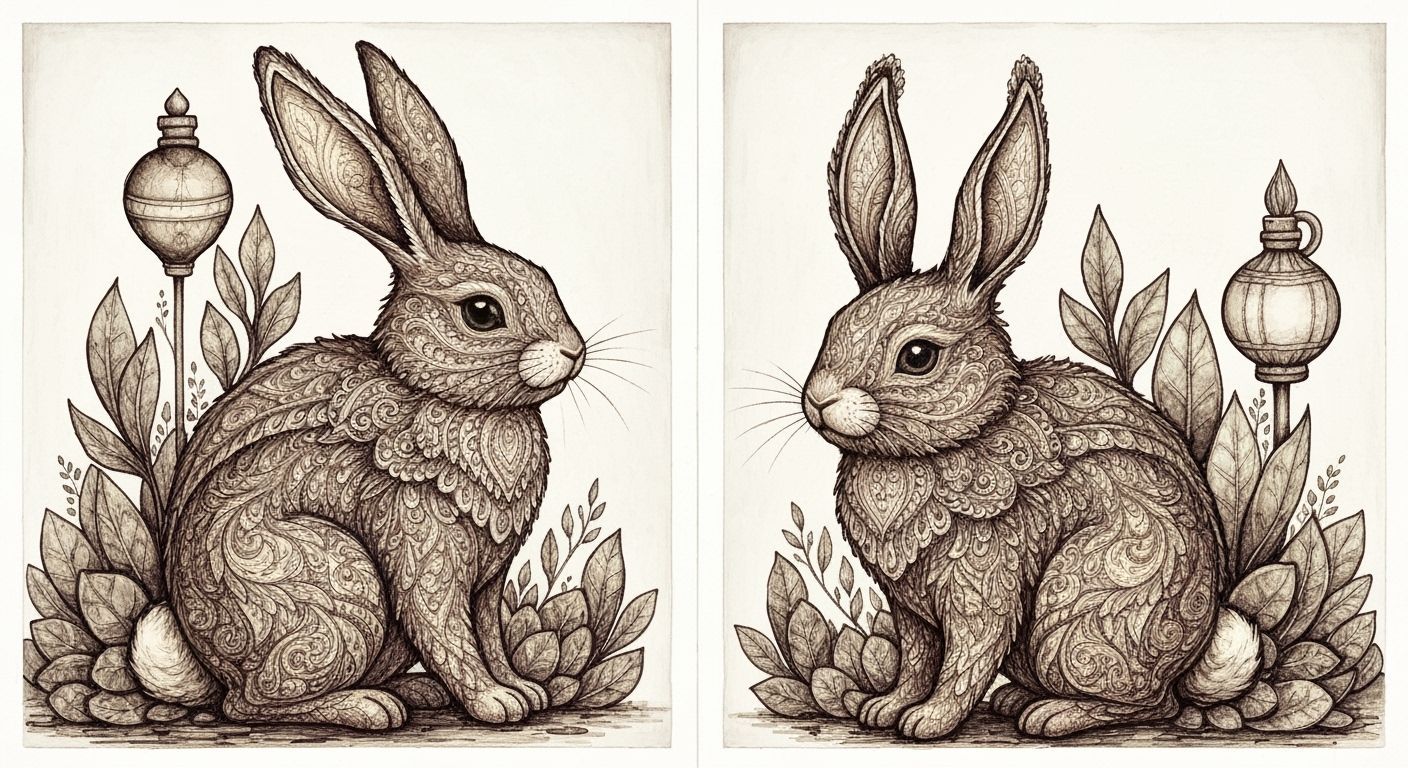 Folk Art Bunny Alcohol Ink Illustration